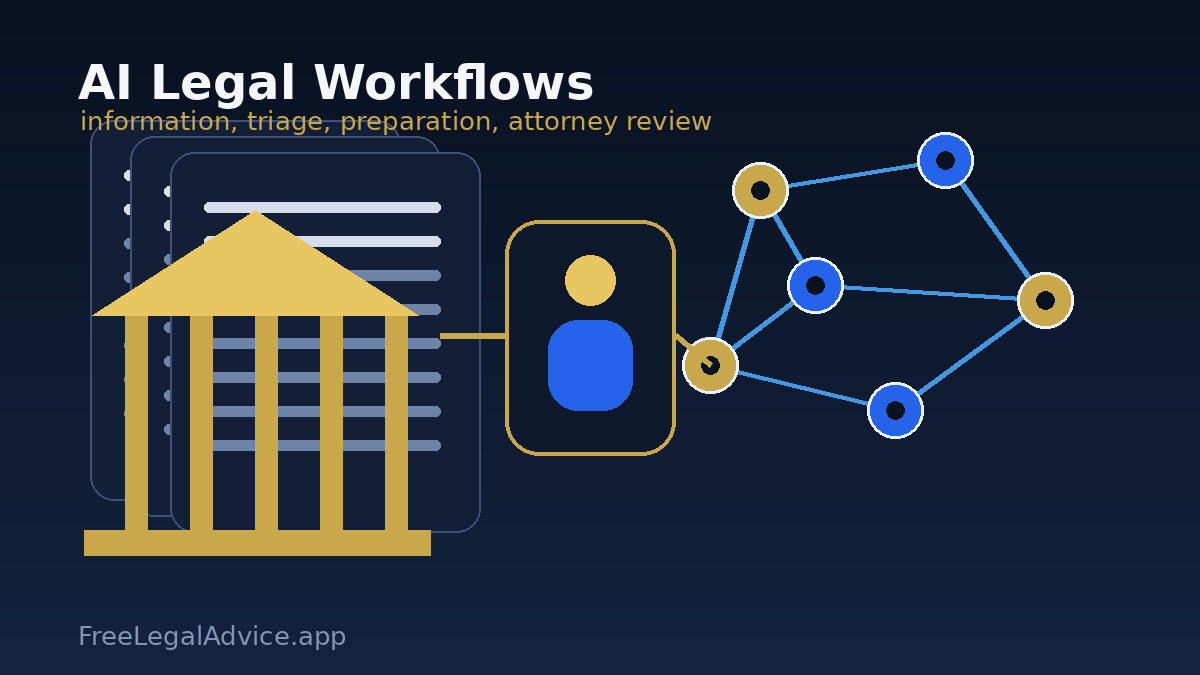 AI legal workflows with documents, workflow nodes, and attorney review